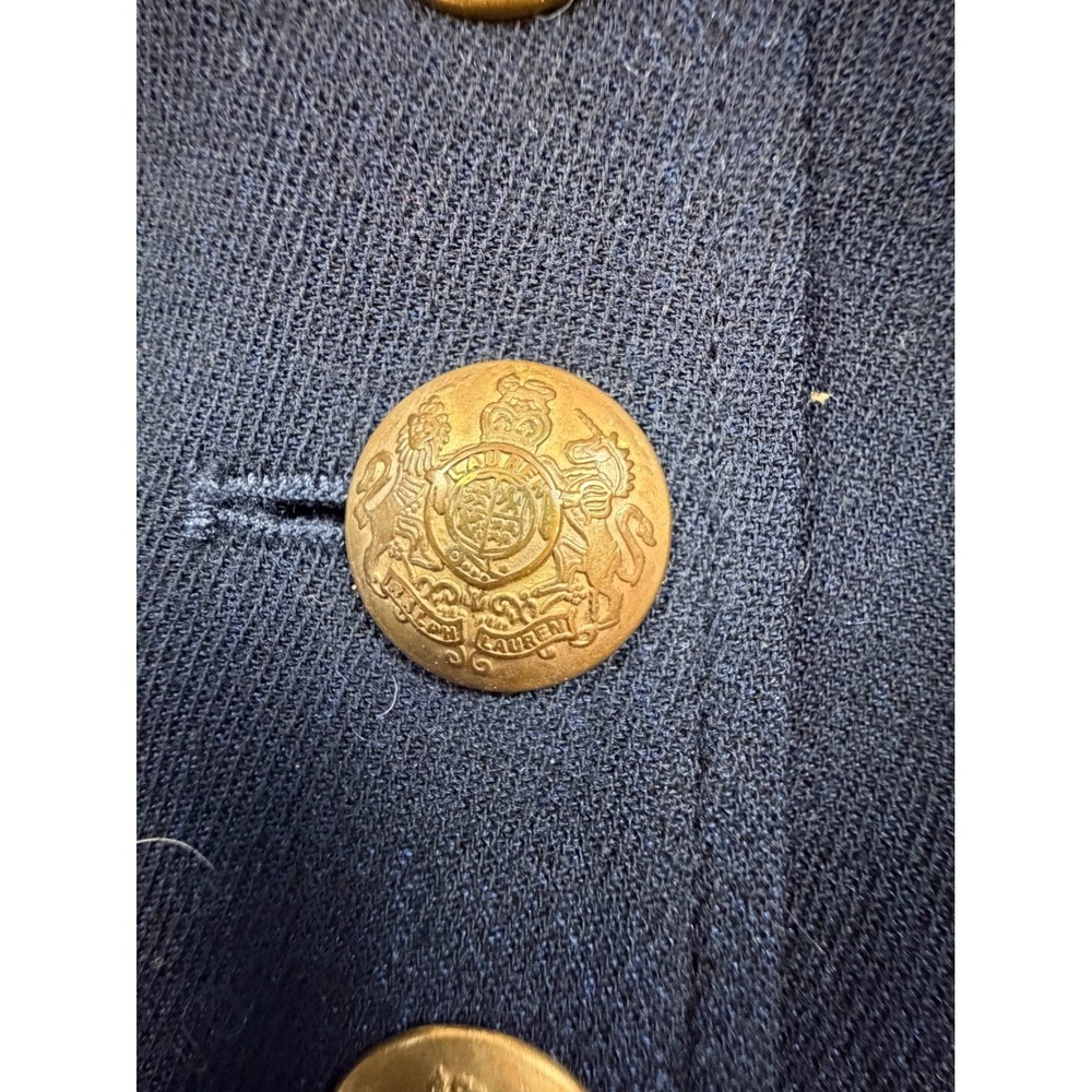 Vintage Lauren Ralph Lauren Navy Blue Wool Skirt Suit Gold Crest Buttons Size 12 - Picture 9 of 13
